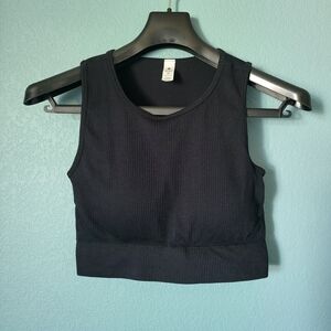 Yogalicious Black Ribbed Workout Athleisure Crop Top Built In Bra M